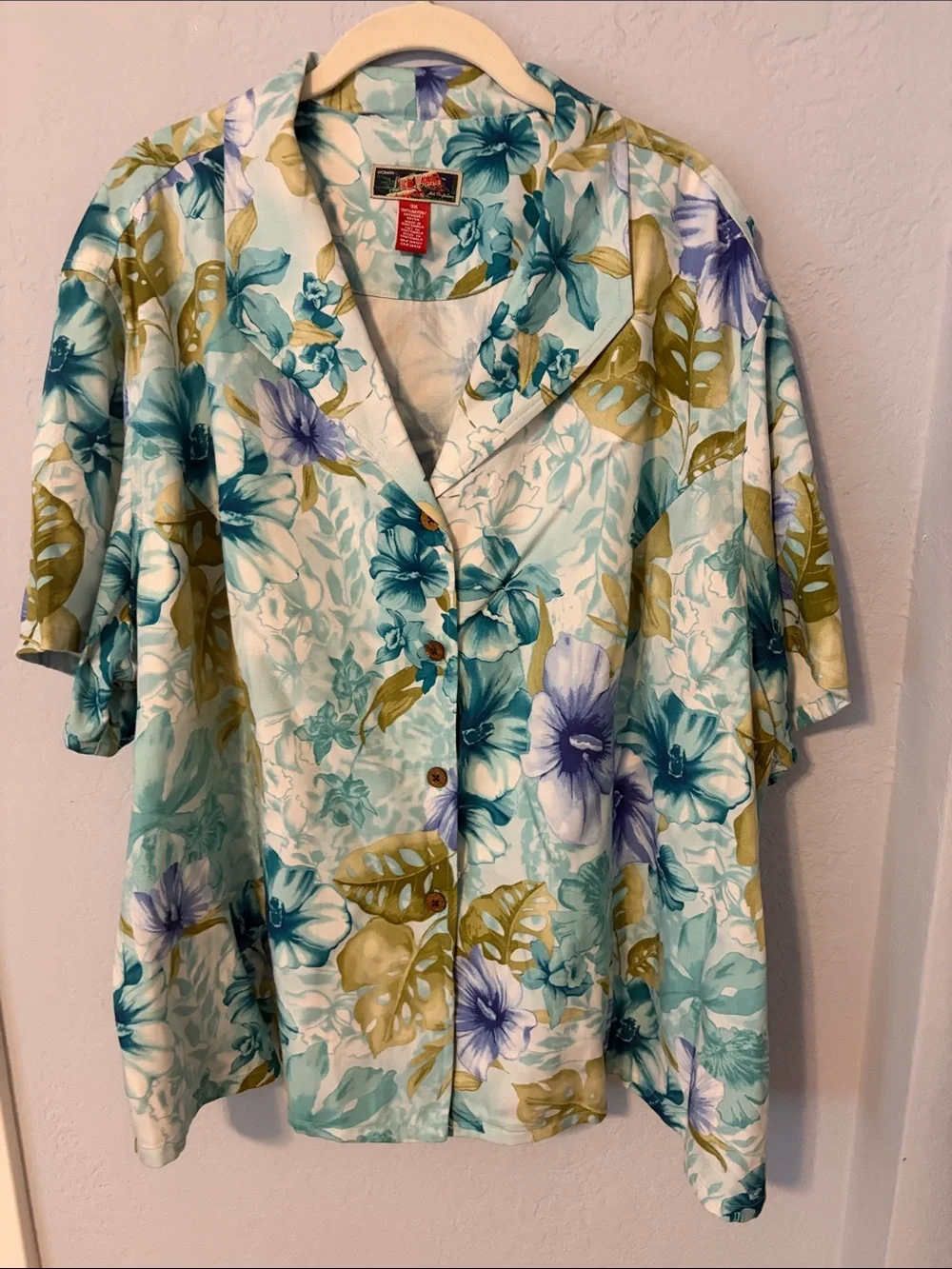 Women’s Floral Button-Down Shirt — Teal & Olive - Picture 1 of 8